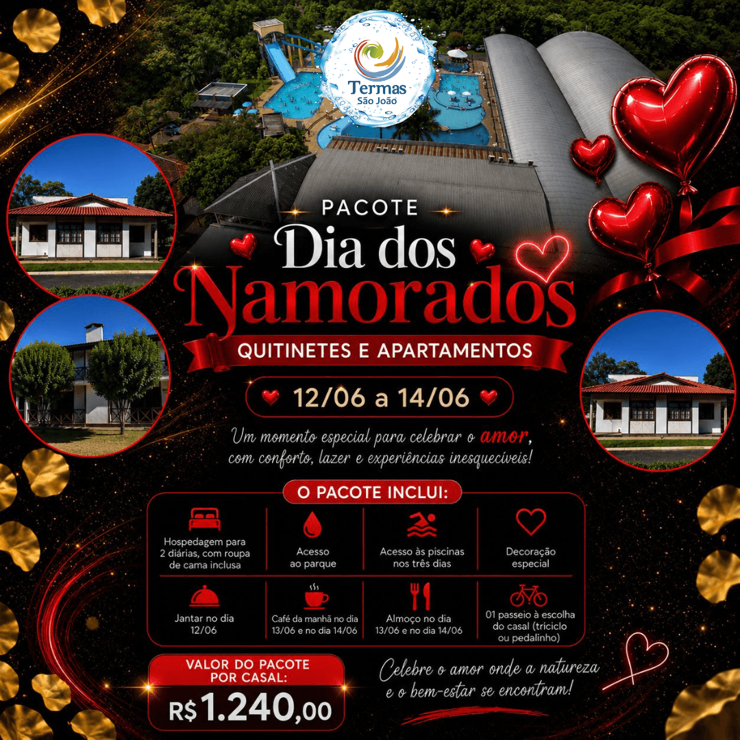 PACOTE DIA DOS NAMORADOS - QUITINETES E APARTAMENTOS | DUAS DIÁRIAS