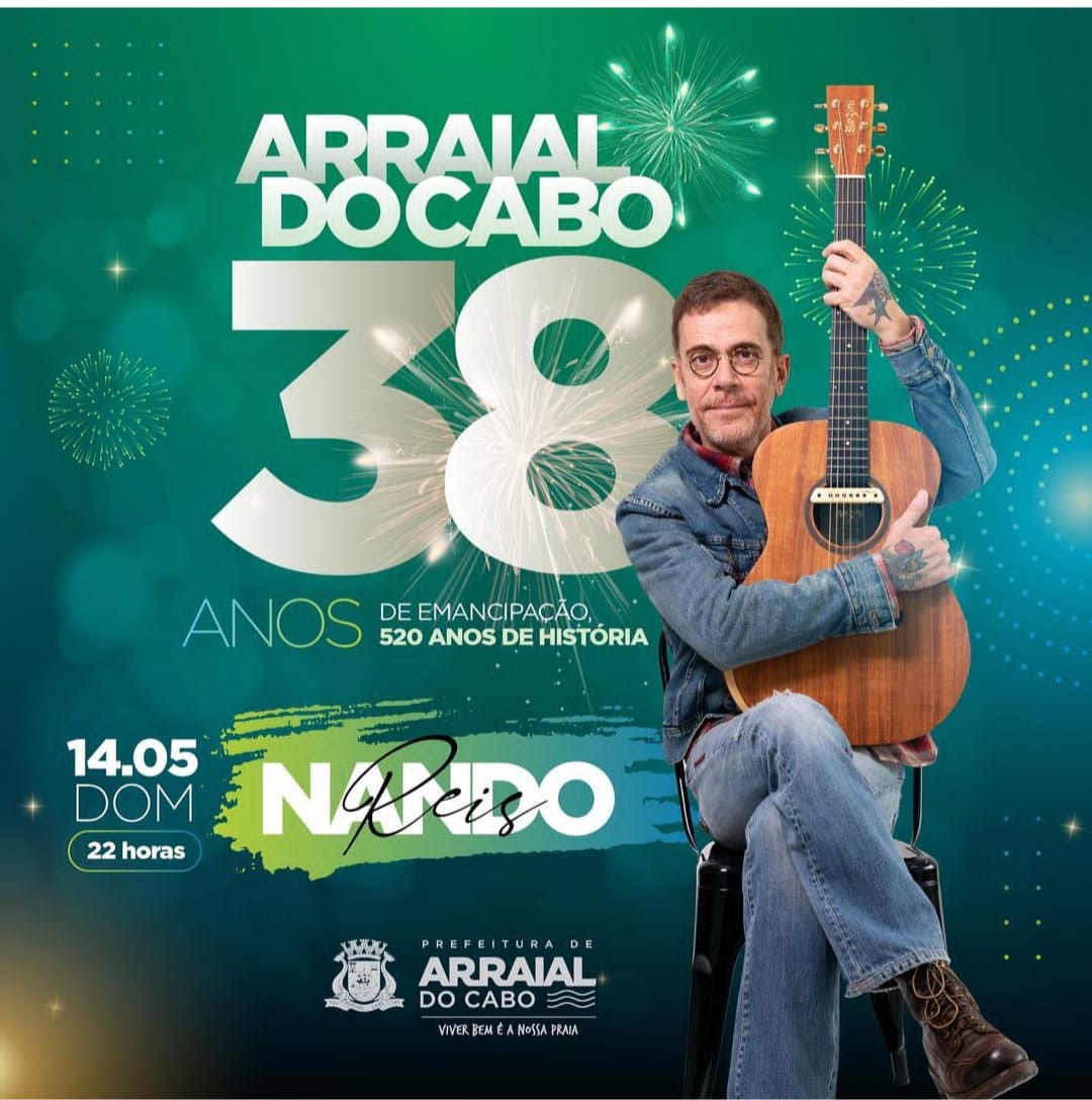 Pixote, Simone Mendes e Nando Reis são os shows confirmados para a comemoração do aniversário de Arraial do Cabo